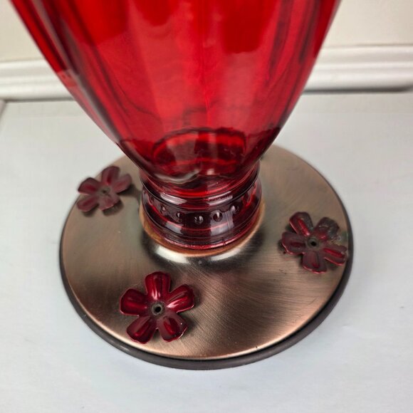 Red Flashed Glass Daisy Vase Hummingbird Feeder 9" - Picture 3 of 7